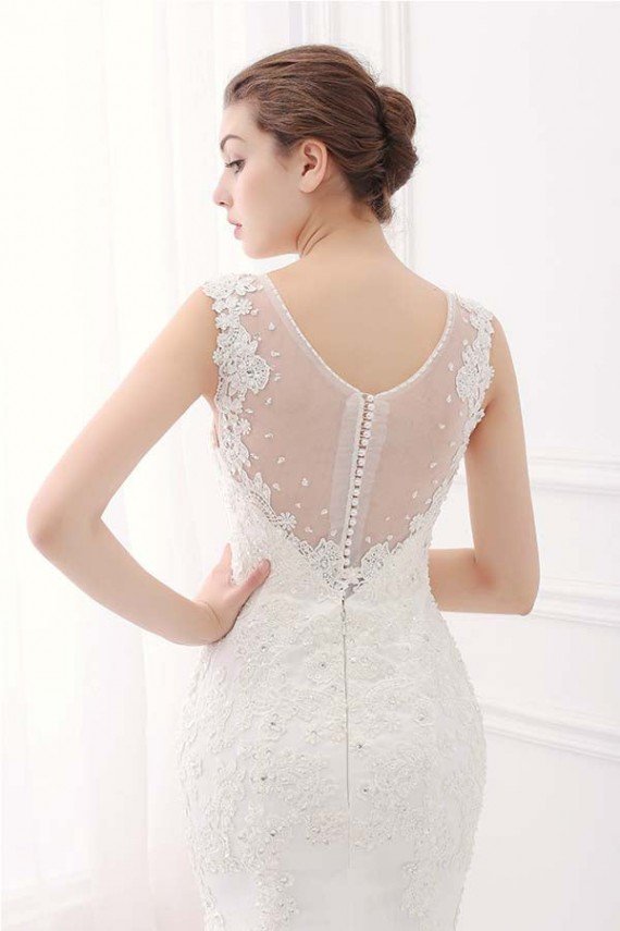 Ivory Wide Straps Mermaid V-neck Lace Wedding Dress UK