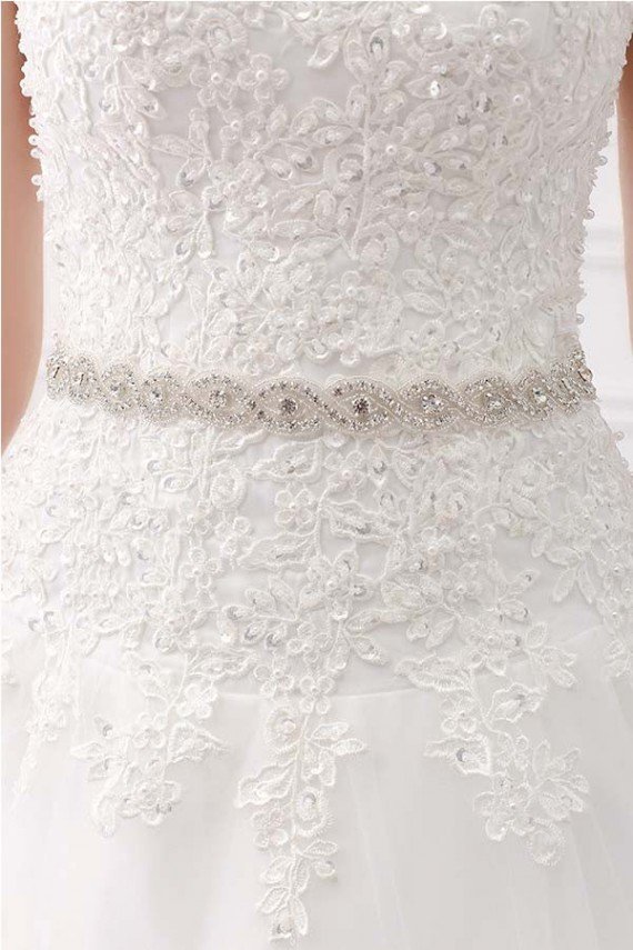 Strapless Sweetheart Belt Lace Ball Gown Wedding Dress UK