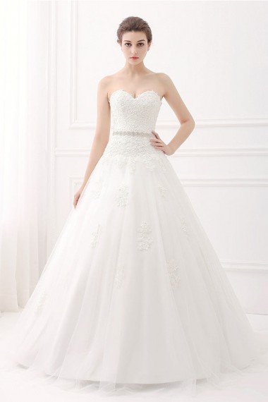 Strapless Sweetheart Belt Lace Ball Gown Wedding Dress UK