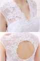 White Mermaid Lace V-Neck Cap Sleeves Wedding Dress With Belt UK