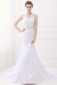 White Mermaid Lace V-Neck Cap Sleeves Wedding Dress With Belt UK