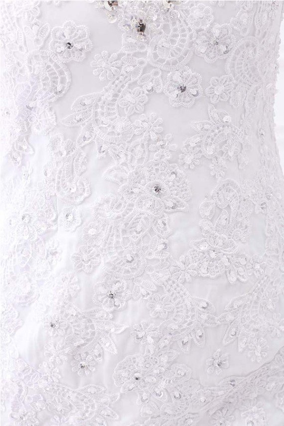 White V-Neck Sleeveless Mermaid Lace Beaded Rhinestones Wedding Dress UK