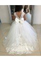 Ivory Ball Gown Chapel Train Sleeveless Flower Girl Dress UK