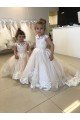 Ivory Ball Gown Chapel Train Sleeveless V-Back Flower Girl Dress UK