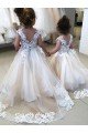 Ivory Ball Gown Chapel Train Sleeveless V-Back Flower Girl Dress UK