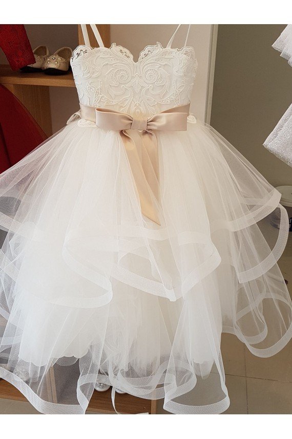 Ivory Ball Gown High Neck Floor Length Flower Girl Dress UK