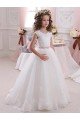 Ivory Ball Gown High Neck Floor Length Keyhole Back Flower Girl Dress UK