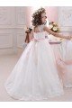 Ivory Ball Gown High Neck Floor Length Keyhole Back Flower Girl Dress UK