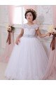 Ivory Ball Gown Sweetheart Chapel Train Cap Sleeve Flower Girl Dress UK