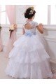 Ivory Ball Gown Sweetheart Chapel Train Cap Sleeve Flower Girl Dress UK
