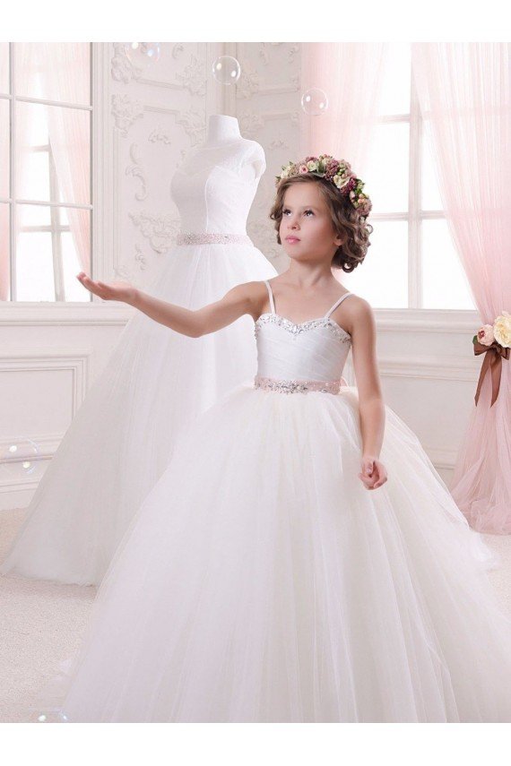 Ivory Ball Gown Sweetheart Chapel Train Sleeveless Flower Girl Dress UK