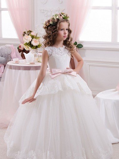 Ivory Ball Gown Sweetheart V-Back Sleeveless Flower Girl Dress UK