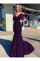 Plum Purple Sheath Cold Shoulder Sleeveless Long Court Train Velvet Sequin Prom Dress UK