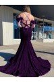 Plum Purple Sheath Cold Shoulder Sleeveless Long Court Train Velvet Sequin Prom Dress UK
