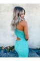 Mermaid One Shoulder Sleeveless Long Sweep Train Velvet Sequin Prom Dress UK