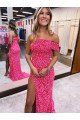 Fuchsia Sheath One Shoulder Sleeveless Long Sweep Train Velvet Sequin Prom Dress UK