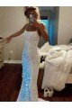 Long Sheath Spaghetti Straps Sleeveless Sweep Train Velvet Sequin Prom Dress UK