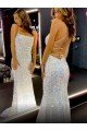 Long Sheath Spaghetti Straps Sleeveless Sweep Train Velvet Sequin Prom Dress UK