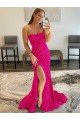 Fuchsia Sheath Strapless Sleeveless Long Sweep Train Velvet Sequin Prom Dress UK