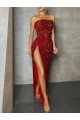 Burgundy Sheath Strapless Sleeveless Long Floor Length Velvet Sequin Prom Dress UK