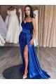 Royal Blue Sheath Sweetheart Sleeveless Long Sweep Train Velvet Sequin Prom Dress UK