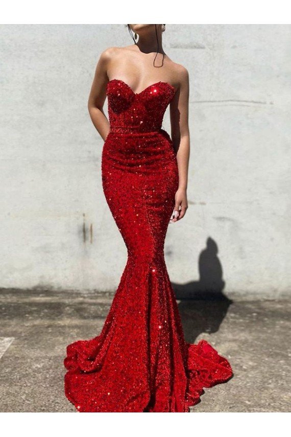 Burgundy Mermaid Sweetheart Sleeveless Long Court Train Velvet Sequin Prom Dress UK