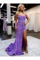 Lavender A-Line Sweetheart Sleeveless Long Court Train Velvet Sequin Prom Dress UK