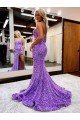 Lavender A-Line Sweetheart Sleeveless Long Court Train Velvet Sequin Prom Dress UK