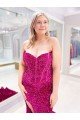 Sheath Sweetheart Sleeveless Long Sweep Train Velvet Sequin Prom Dress UK