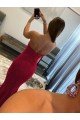 Burgundy Sheath Sweetheart Sleeveless Long Sweep Train Velvet Sequin Prom Dress UK