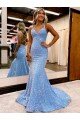 Periwinkle Sheath V-Neck Sleeveless Long Sweep Train Velvet Sequin Prom Dress UK