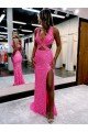 Sheath Long V-Neck Sleeveless Sweep Train Velvet Sequin Prom Dress UK