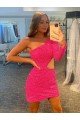 Sheath One Shoulder Long Sleeves Short Velvet Sequin Prom Dress UK