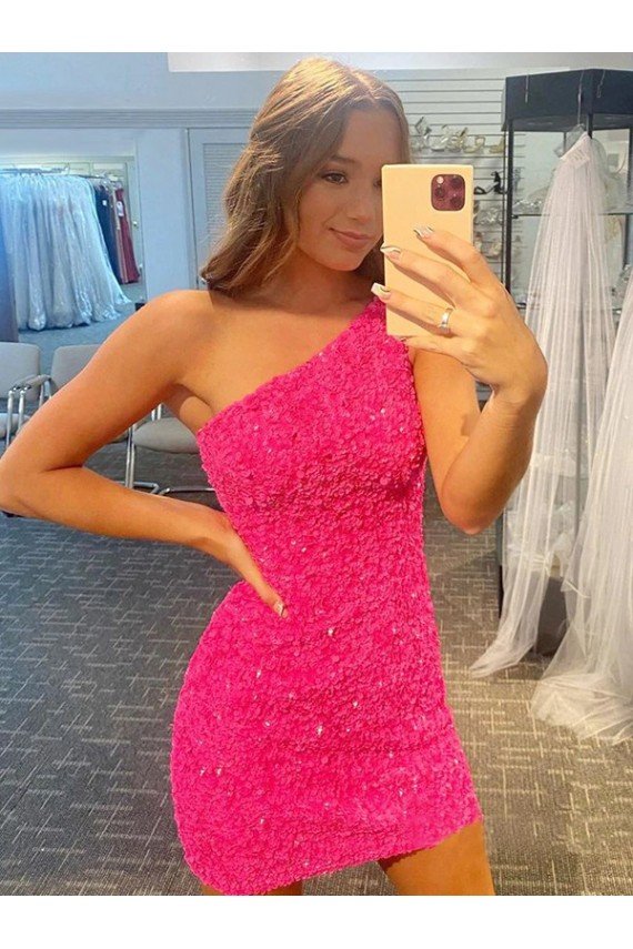 One Shoulder Sheath Sleeveless Short Velvet Sequin Prom Dress UK
