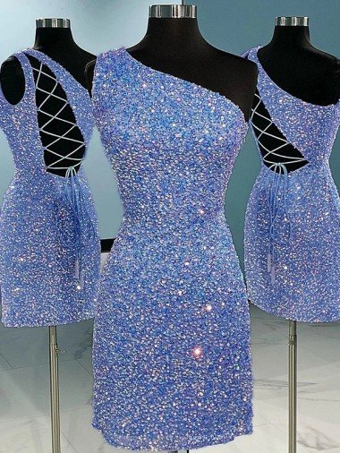 Short Velvet Sequin One Shoulder Sleeveless Prom Dress UK