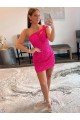 Fuchsia Sheath One Shoulder Sleeveless Short Velvet Sequin Prom Dress UK
