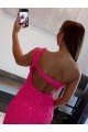Fuchsia Sheath One Shoulder Sleeveless Short Velvet Sequin Prom Dress UK