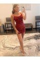 Burgundy Sheath Spaghetti Straps Sleeveless Short Velvet Sequin Prom Dress UK