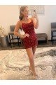 Burgundy Sheath Spaghetti Straps Sleeveless Short Velvet Sequin Prom Dress UK