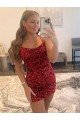 Burgundy Sheath Spaghetti Straps Sleeveless Short Velvet Sequin Prom Dress UK