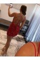 Burgundy Sheath Spaghetti Straps Sleeveless Short Velvet Sequin Prom Dress UK