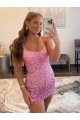 Hot Pink Sheath Spaghetti Straps Sleeveless Short Velvet Sequin Prom Dress UK