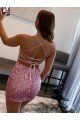 Hot Pink Sheath Spaghetti Straps Sleeveless Short Velvet Sequin Prom Dress UK