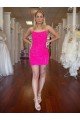 Fuchsia Sheath Spaghetti Straps Sleeveless Short Velvet Sequin Prom Dress UK