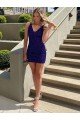 Short Royal Blue Sheath V-Neck Sleeveless Velvet Sequin Prom Dress UK
