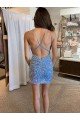Blue Sheath V-Neck Sleeveless Short Velvet Sequin Prom Dress UK