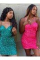 Dark Green Sheath V-Neck Sleeveless Short Velvet Sequin Prom Dress UK