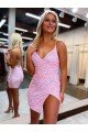 Pink Sheath V-Neck Sleeveless Short Velvet Sequin Prom Dress UK